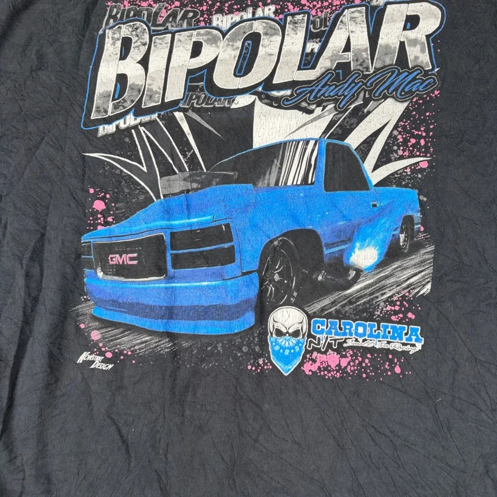 Y2K Bipolar Racing T Shirt Mens 2XL GMC Truck Andy Mac Carolina Country NT Black